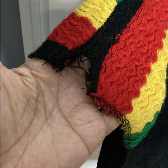 Elegant Black Rasta Poncho with Colorful Stripes - Picture 7 of 14